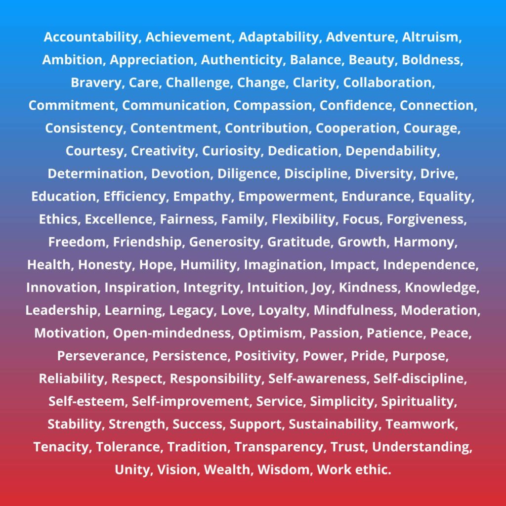 list of core values