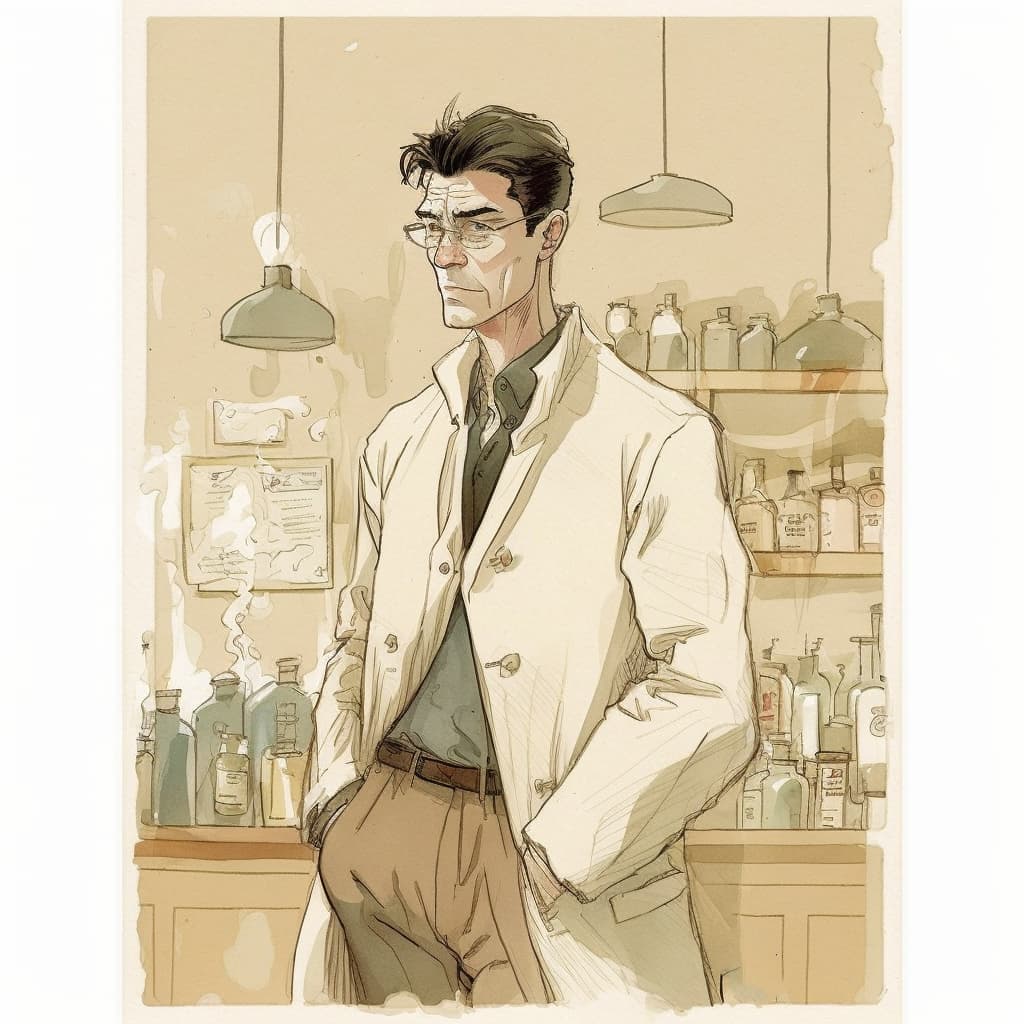 Illustration of a researcher in a laboratory.